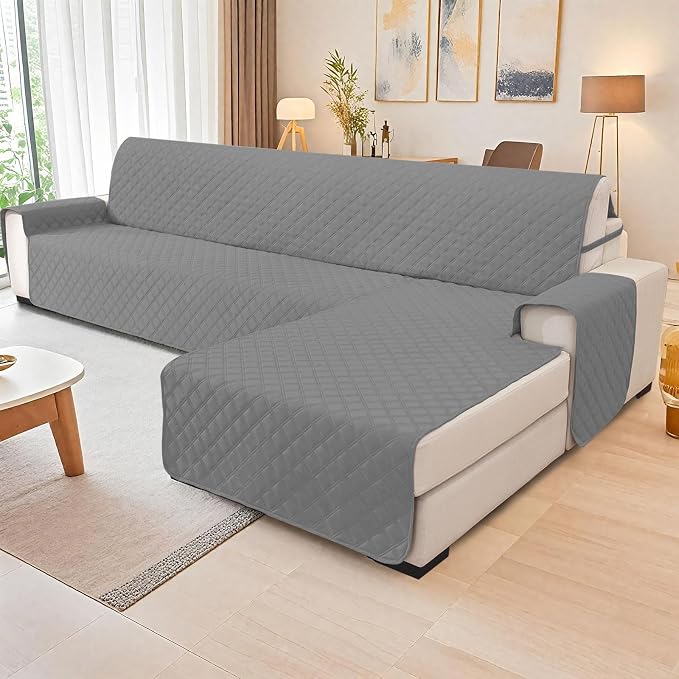 Waterproof Large Sectional Couch Covers for Dogs, Reversible L Shaped Couch Cover, Sofa Covers Washable Sectional, Furniture Protector Cover for Pets Kids (X-Large, Light Grey) - Image 2