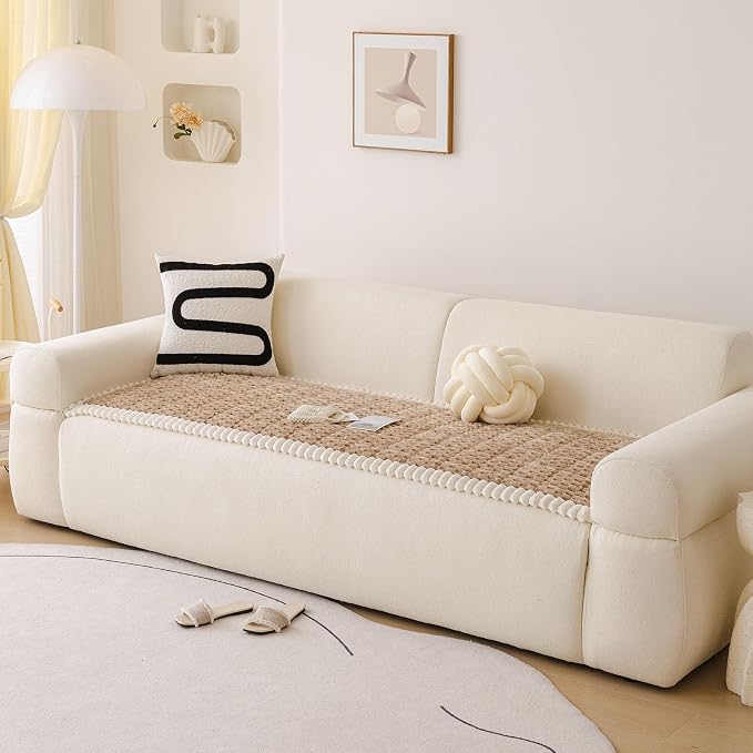 Faux Fur Couch Cover for Dogs Washable, Soft Cozy Non Slip Sectional Sofa Cover, Pet Couch Covers for 3 Cushion Sofa L Shaped, Furniture Protector for Pets Kids(Coffee,28"x70") - Image 4