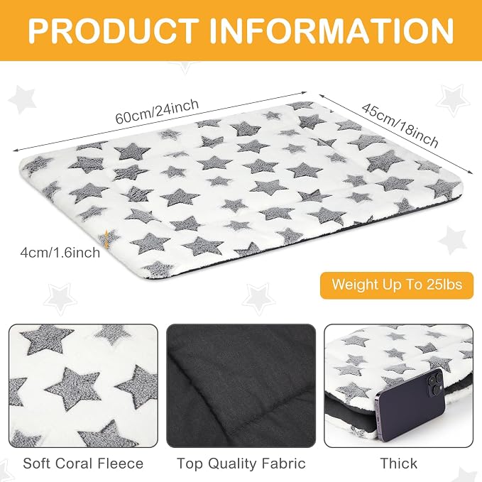 VitalCozy 4 Pcs Dog Crate Pads, Ultra Soft Warm Washable Anti-Slip Kennel Bed Mat for Pets, Reversible, Replaceable, Cage Liner for Small Medium Large Dogs and Cats(18 x 24 x 1.6 Inch,Star,White) - Image 2