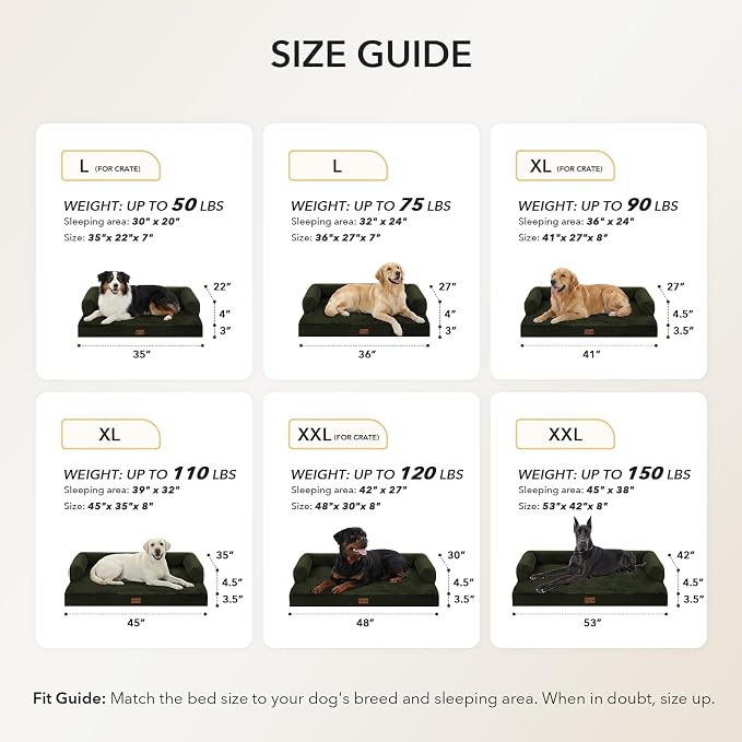 Orthopedic Dog Bed for Extra Large Dogs, 45x35in, Olive Green | Orthopedic Foam Relieves Joint Pressure, Bolsters Supports Head And Neck, Washable Cover, Non-Slip Bottom - Image 6