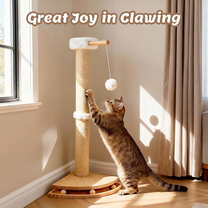 Cat Corner Scratcher with Interactive Ball Toys for Indoor Cats, Sisal Cat Scratching Post with Danging Ball for Wall Corners Furniture Protector 28'' - Image 6