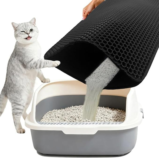 Extra Large Cat Litter Mat Double Layer Trapping Mat Easy-Clean Waterproof Urine Proof(Black 47x28in) by Unknown