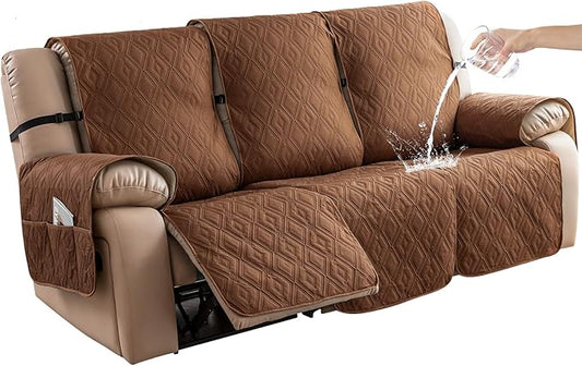 Genina Waterproof Recliner Cover - Non-Slip, Washable, Protects 3-Seater Couch from Pets & Kids (Brown, Recliner Sofa) by Genina