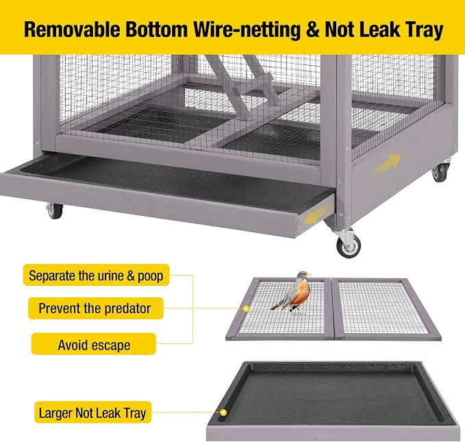 Aivituvin Bird Cages Outdoor Bird Aviary Indoor Parakeet Cage with Perch for Birds, Large Dove cage with Wire Netting Above The Removable Pull Out Tray - Wheels Include - Image 3