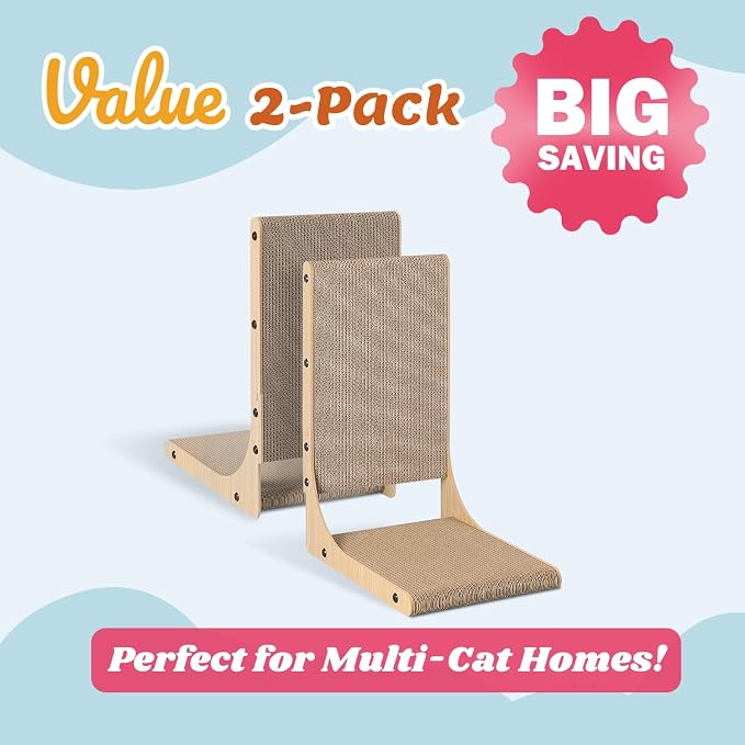 Zakkart 2-Pack Cat Scratching Board, 19.7'' Tall Cardboard L Shape Vertical Cat Scratchers for Indoor Cats, Cat Scratching Post for Wall and Couch, Medium - Image 2