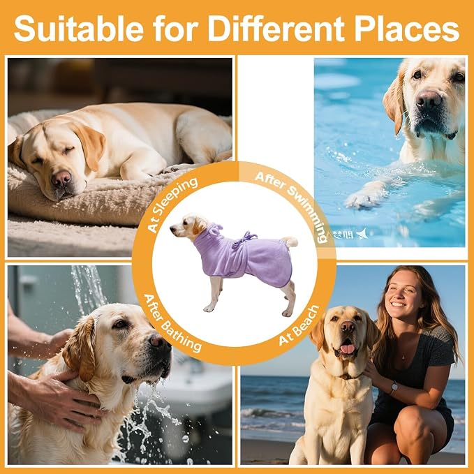 Medium to Large Size Dog Bathrobe, Quick Drying Super Absorbent, Warm Dog Towels, Adjustable Hoodies and Belts for Dog Bath Products (Purple,L) - Image 3