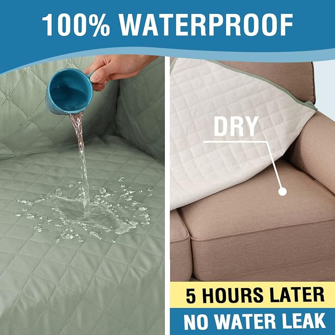 H.VERSAILTEX Sofa Cover Couch Cover for Dogs with Elastic Straps 100% Waterproof Furniture Protector for Pets Couch Cover for 3 Cushion Couch(Sofa, Pale Aqua) - Image 4