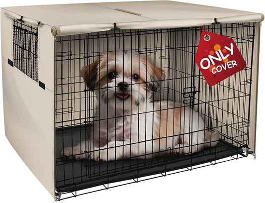 Explore Land Dog Crate Cover Heavy Duty Polyester Pet Kennel Sunshade Universal Fit for 18 inches Wire Cage (Tan) by ExploreLand