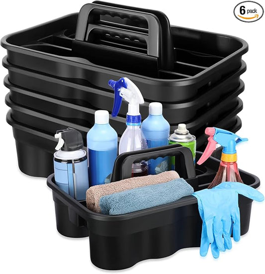 Wesiti 6 Pcs Cleaning Caddy with Handle Large Plastic Housekeeping Shower Basket Cleaning Supplies Organizer for Spray Bottles Brush Home Bathroom Office(Black) by Unteilti