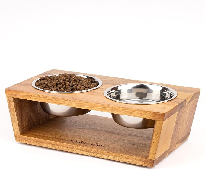 4" Tall Elevated Dog Bowls for Small Dogs, Food and Water Bowl Set by Pawfect Pets (Acacia) by PawfectPets