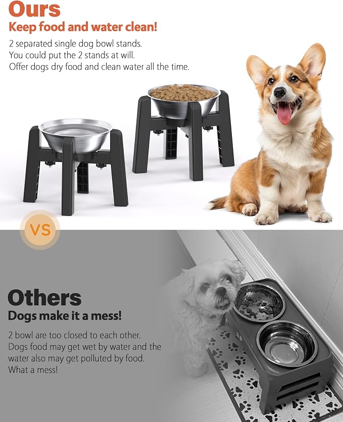 CZPET Dog Bowl Stand, 51 oz Large Capacity Stainless Steel Feeder (2 Pack) | Elevated Pet Water & Food Bowl for Medium Dogs, Stable and Anti-Slip Raised Bowl - Image 2