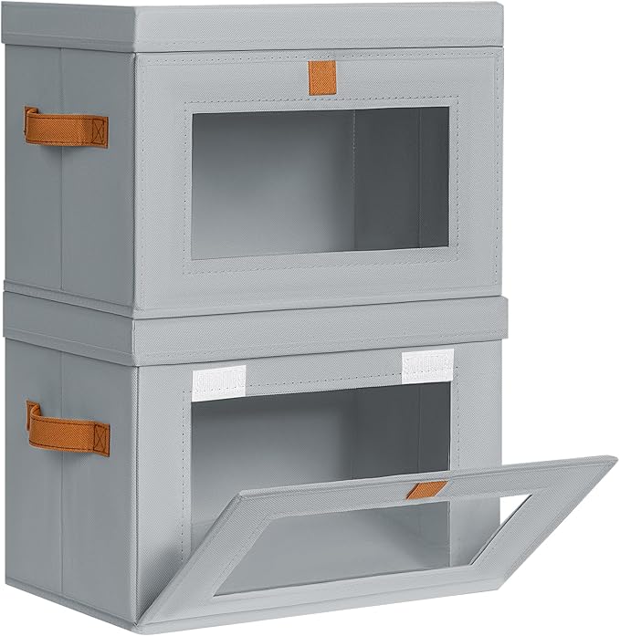 Homsorout Medium Fabric Storage bins - Collapsible Storage Bins with Open Window, 2 Pack Closet Baskets for Shelves, Stackable Decorative Boxes for Home, Dorm, Grey, 13.7"x 9.8" x 9.8" by Homsorout