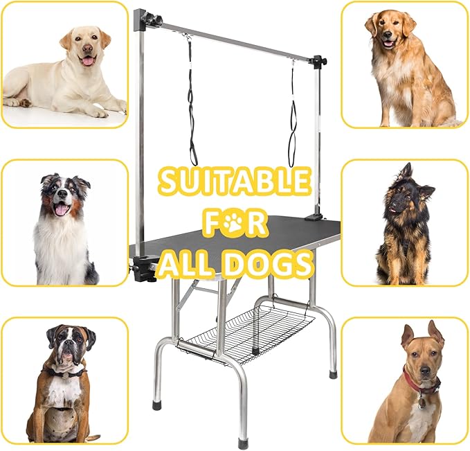 ROOMTEC 46" Dog Grooming Table,Foldable Home Pet Bathing Station with Adjustable Height Arm/Noose/Mesh Tray - Image 3