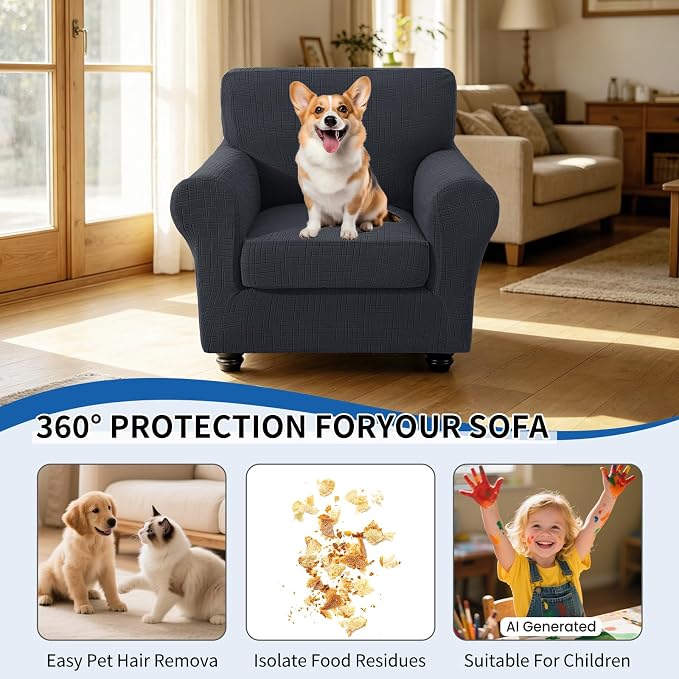 CYCMCAO Stretch 2 Piece Armchair Covers, Non Slip Chair Covers Armchair, Sofa Covers for Pets Washable with Elastic Bottom, Couch Slipcover for Kids, Dogs (Charcoal Gray), 31"-46" (1 Cushion) - Image 5