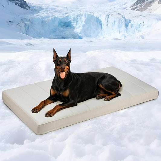 Cooling Dog Bed for 2XL Large Dogs - Orthopedic Pet Beds with Memory Foam, QMAX>0.5, Waterproof Removable Washable Cover for Hot Weather, Dark Beige, 47" L x 29" W x 3" H by ZAKAPAWS