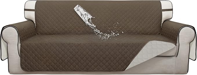 ISSUNTEX Double Protection 100% Waterproof Sofa Covers for Living Room, Couch Covers for 3 Cushion Couch Sofa, Reversible Furniture Protector Sofa Cover for Dogs, Pets, Kids (Sofa, Camel/Ivory) by ISSUNTEX