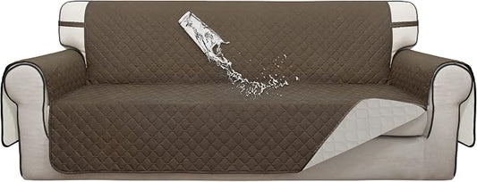 ISSUNTEX Double Protection 100% Waterproof Sofa Covers for Living Room, Couch Covers for 3 Cushion Couch Sofa, Reversible Furniture Protector Sofa Cover for Dogs, Pets, Kids (Sofa, Camel/Ivory) by ISSUNTEX
