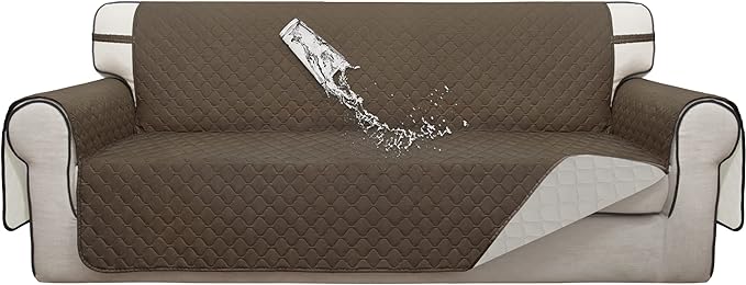 ISSUNTEX Double Protection 100% Waterproof Sofa Covers for Living Room, Couch Covers for 3 Cushion Couch Sofa, Reversible Furniture Protector Sofa Cover for Dogs, Pets, Kids (Sofa, Camel/Ivory) by ISSUNTEX