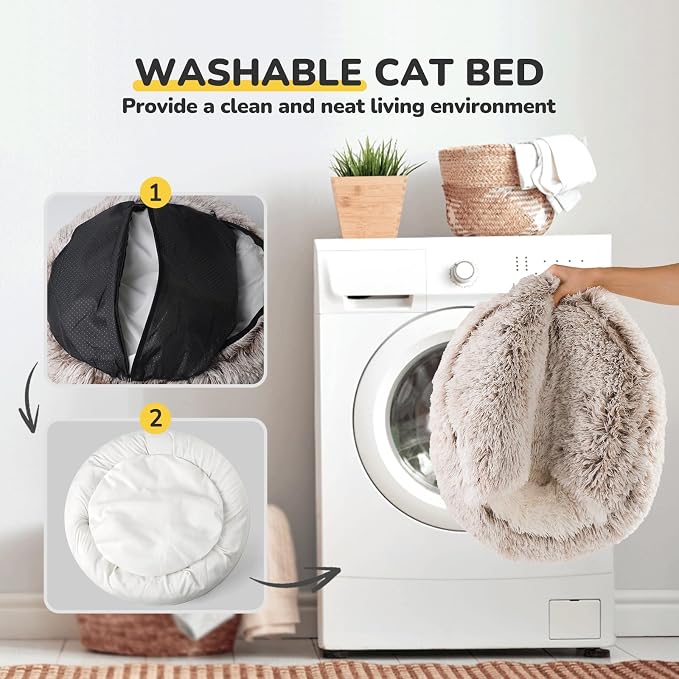 CATISM Cat Bed, Cat Beds for Indoor Cats Covered Hooded | Warm Soft Plush Comfortable Removable Washable Non-Slip Bottom - Image 4