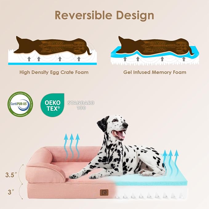 EHEYCIGA Orthopedic Dog Beds Large Sized Dog, Waterproof Washable Pet Bed | Non-Slip Bottom and Egg-Crate Memory Foam Dog Couch Bed with Washable Removable Cover, Dusty Pink - Image 4