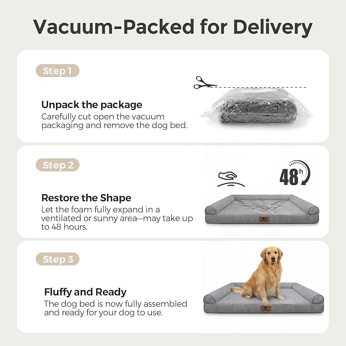 Sytopia 42 Inch Indestructible Dog Beds for Large Dogs, Big Chew Proof Orthopedic Egg Crate Foam Pet Bed with Washable Removable Cover and Anti-Slip Bottom, Grey - Image 7