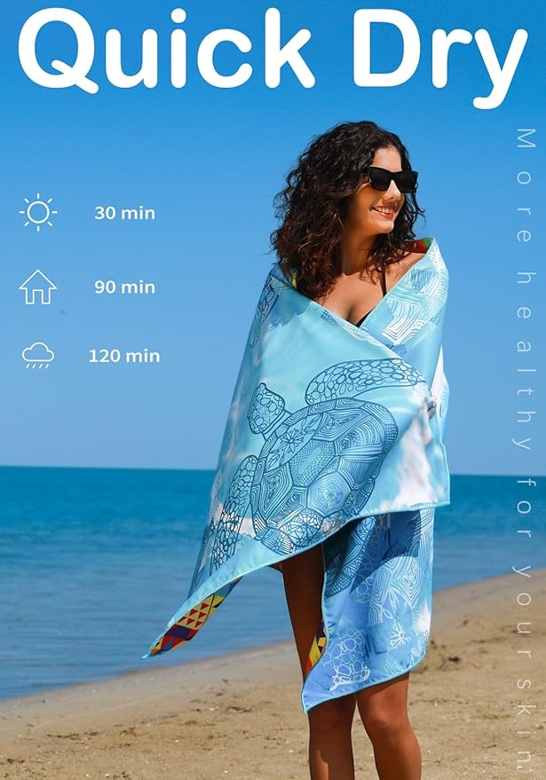 Widdonen Microfiber Beach Towel,Compact 4 Pack-71x32 Inch with Bag Travel | Extra Large,Lightweight,Thin,Sand Free,Quick Dry,Absorbent.Packable for Camping,Swim,Pool,Bath,Picnic,Cruise Essentials Gift - Image 6