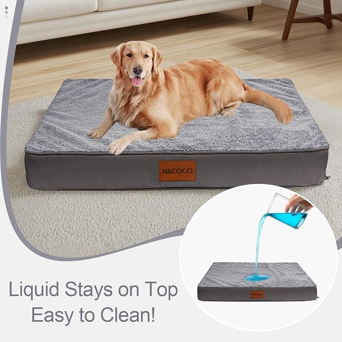 NACOCO Orthopedic Dog Bed for Medium Large Dogs, Waterproof Dog Crate Mat with Removable Washable Cover, 35D High-Density Foam Support, Non-Slip Bottom & Flannel Top, for Elderly Dogs, Grey, 35"x24" - Image 5