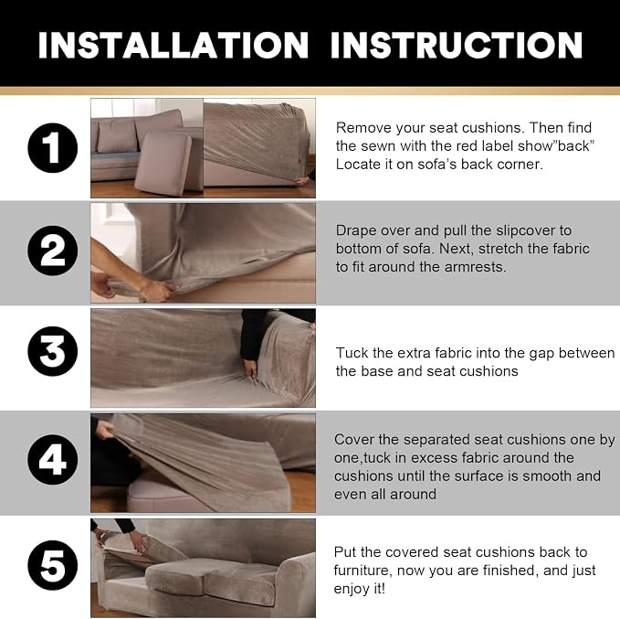 PrinceDeco Couch Cover Velvet Plush Sofa Covers for 2 Cushion Couch Width Up to 90 Inch Washable Furniture Protector Pet Friendly No Slip Sofa Slipcover(Medium-Large,Taupe) - Image 6