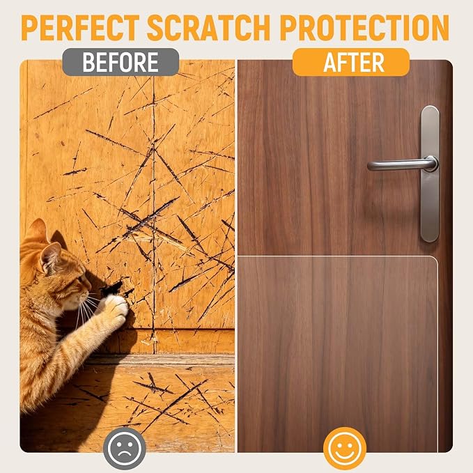 In hand Heavy Duty Door Scratch Protector for Dogs & Cats, 36" x 24" Extra Large Clear Door Guard, Thickened Anti-Scratch Shield with Strong Removable Adhesive Pads, No Residue & Safe for Doors - Image 2