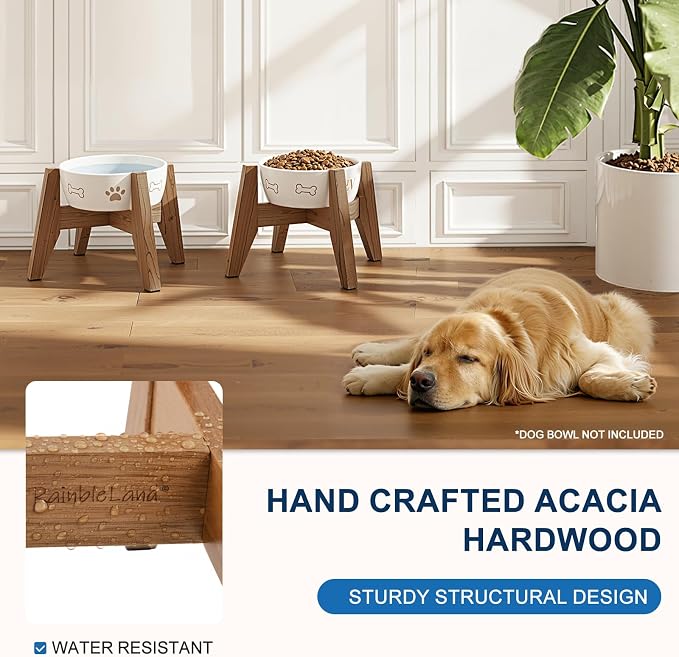 RAINBLELAND Elevated Dog Bowl Stand for Small Dogs, 7" Tall Raised Dog Bowl Stand Fits Up to 7" Bowls, Solid Acacia Wood Dog Bowl Holder, Set of 2 Wooden Dog Feeding Stands (Stand Only) - Image 5