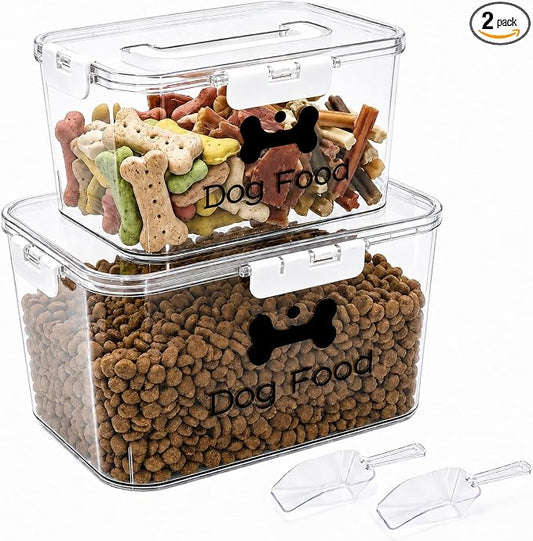 2-Piece Dog Food Container with Handle, Combined 15 Lbs Airtight Pet Food Treat Bin for Dogs Cats, Large Capacity Kibble Container for Kitchen Counter,Stackable and Keep Food Fresh by Unknown