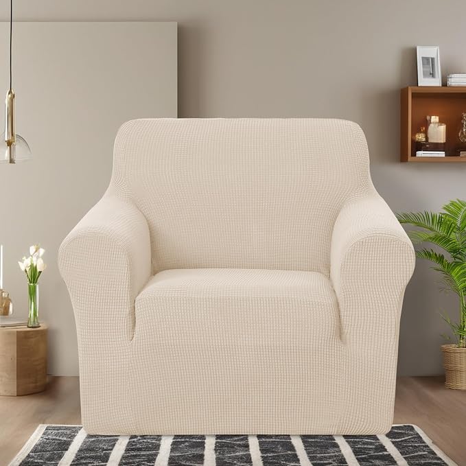 U-NICE HOME Stretch Recliner Chair Cover Armchair Slipcover, Beige | Furniture Protector, 1-Piece Chair cover, Washable , Pet friendly, Polyester Spandex Jacquard fabric - Image 2