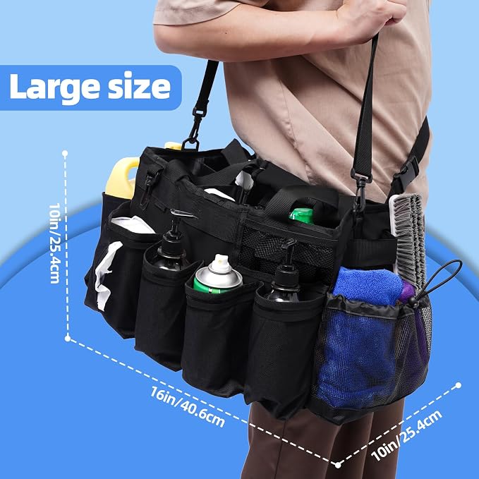 Large Cleaning Supplies Bags for Housekeepers, Professional Wearable Cleaning Supply Caddy for House Cleaners Detail Car Cleaning Supplies Organizer Tote with Handle, Black - Image 2