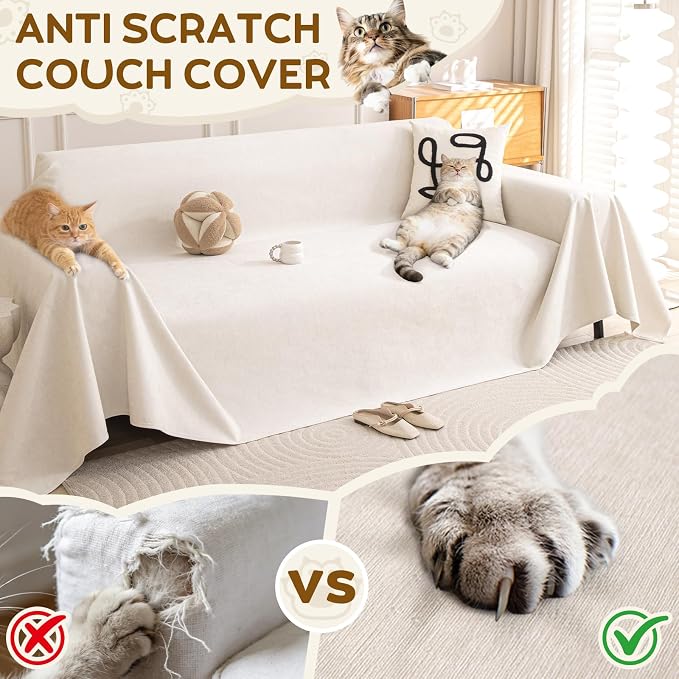 OstepDecor Waterproof Couch Covers for Pets, Couch Protector from Cat Claws | Washable Sofa Cover for Dogs, Non Slip Furniture Protector for Sofas, Loveseats & Sectionals, 71"x134", White - Image 2
