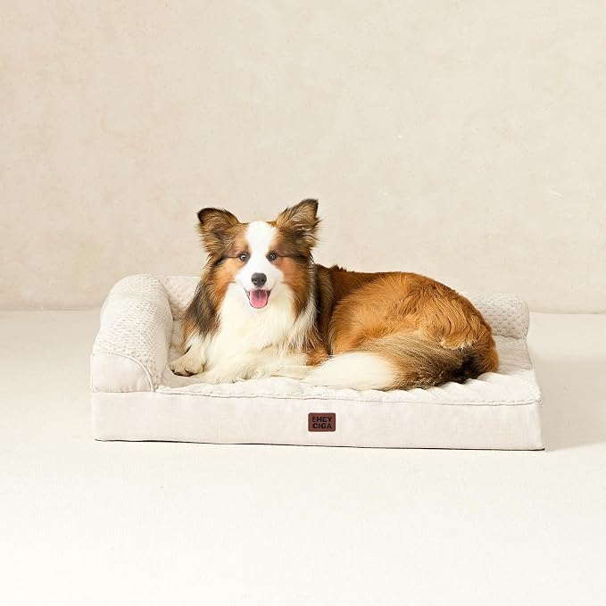 EHEYCIGA XL Dog Bed Memory Foam for Crate, Extra Large Dog Bed Orthopedic with Washable Removable Cover, Waterproof Pet Sofa Couch XLarge Size Dogs, 41x27x6.5, Beige - Image 8