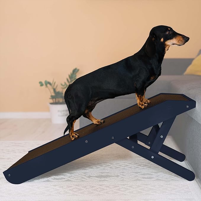 Dog ramp for Couch – Non-Slip, Sturdy Build Foldable Dog ramp – Supports up to 200lbs – Adjustable 7'' to 20'' – Landing Platform Seamlessly Connects – Birchwood Pet Ramp for Small Dogs – Blue