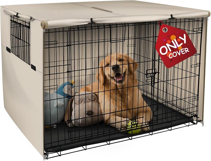 Explore Land 24 inches Dog Crate Cover Heavy Duty Polyester Pet Kennel Sunshade Universal Fit for Wire Cage (Light Tan) by ExploreLand