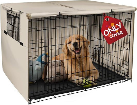 Explore Land 54 inches Dog Crate Cover Heavy Duty Polyester Pet Kennel Sunshade Universal Fit for Wire Cage (Light Tan) by ExploreLand