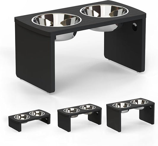 Elevated Dog Bowls, Waterproof Raised Dog Bowl for Medium & Large Dogs, HIPS Poly Lumber Stand with 2 Stainless Steel Bowls, Indoor & Outdoor Use (10'' Tall–48 oz Bowl, Black) by JoyoPawFamily