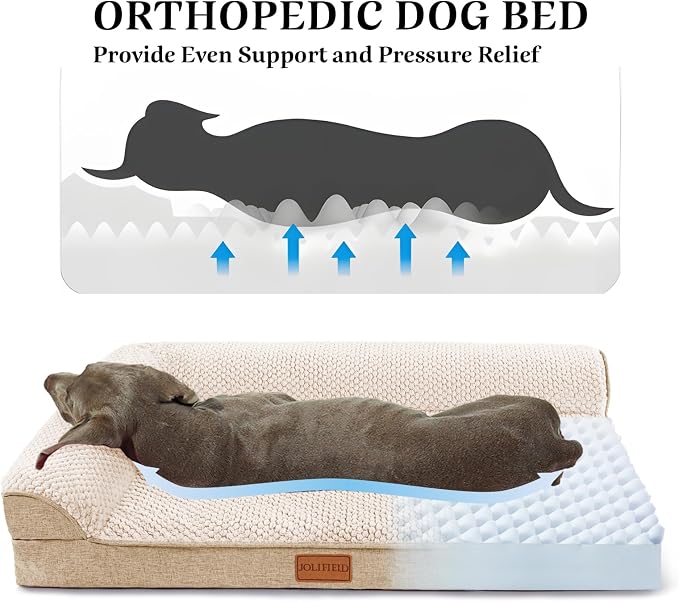 Orthopedic XL Dog Bed Large Sized Dog 48''X30'', Waterproof L Bolster Extra Large Egg Crate Foam Pet Crate Beds with Washable Removable Cover, Non-Slip Soft Pet Couch Mat, Ivory - Image 5
