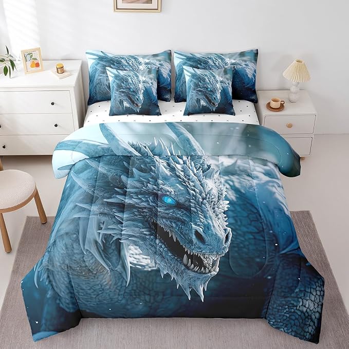 7Pcs 3D Dragon Comforter Set & Collection for Boys - Twin Size Bedding Set with Sheets & Quilt in Mysterious Wildlife Style - Image 3