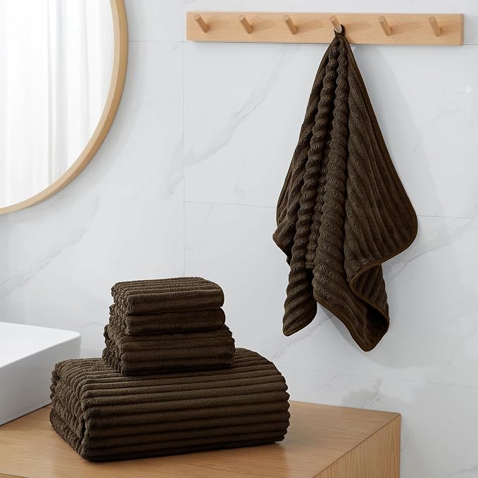 6 Piece Bath Towel Set, 30"x60" Microfiber Towels,Brown | Quick dry, Highly Absorbent,shower towels for bathroom gym,2 large Bath towels,2 hand towels,2 washcloths - Image 2