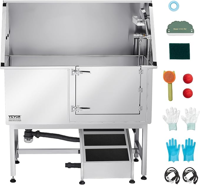 VEVOR Stainless Steel Dog Washing Station, 50 inch Pet Grooming Tub w/Ramp, PE Water Filter Board, Faucet & Showerhead & Soap Holder Dog Bathtub for Large & Medium & Small Pets (Right Door) - Image 9