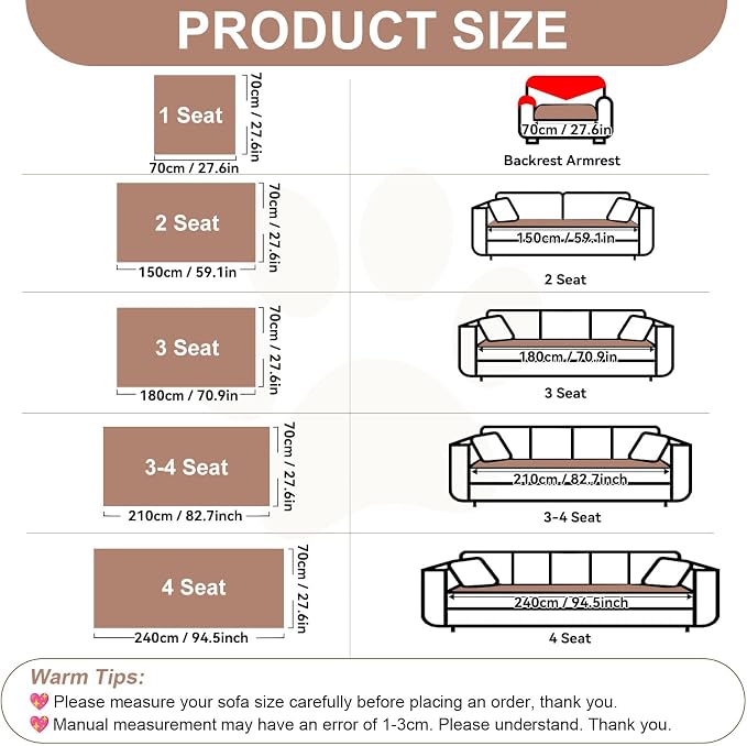 OTOB All Seasons Sofa Covers for 3 Cushion Couch Washable, Geometric Jacquard Fuzzy Non-Slip Pet Couch Cover, Kids Pet Friendly Soft Plush Sofa Slipcovers Dog Bed Mats (Camel, 27.6" x 70.9") - Image 8