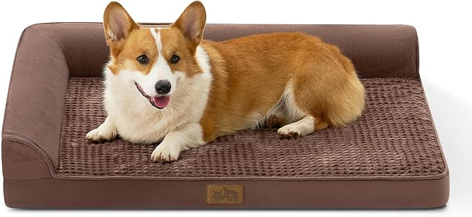 COZY KISS Orthopedic Dog Bed for Large Medium Size Dog, Dogs Crate Bed, L Shaped Foam Anti-Slip Bottom Pet Cat Sofa with Washable Removable Cover, Suitable for Pet Up to 75 lbs, 36x27x6.5 inch, Brown by COZYKISS