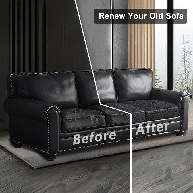 ANARACHON Leather Look Couch Cushion Covers Sofa Seat Slipcovers Sets Couches Furniture Protector for Sectional Armchair Loveseat Pets Kids Stretch Spandex Fabric (3 Cushion Sofa, Dark Grey) - Image 7