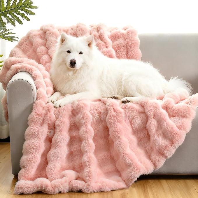 Waterproof Dog Blanket for Sofa Bed Couch, Couch Cover Blanket Fluffy Faux Rabbit Fur Reversible Furniture Protection, Pet Blanket for Medium Large Dogs Cats by Giaousin