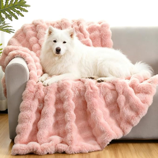 Waterproof Dog Blanket for Sofa Bed Couch, Couch Cover Blanket Fluffy Faux Rabbit Fur Reversible Furniture Protection, Pet Blanket for Medium Large Dogs Cats by Giaousin