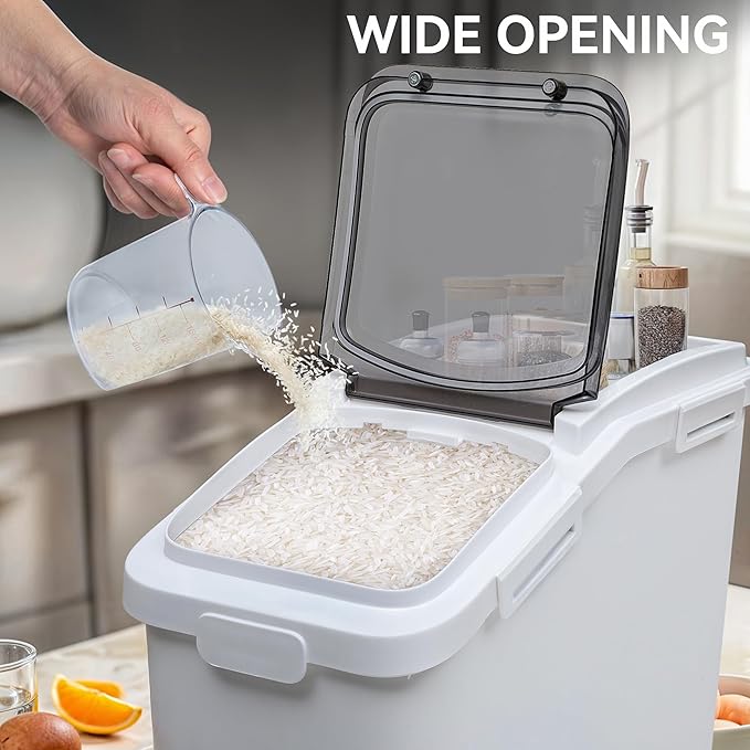 YITAHOME Large Flour Storage Container Ingredient Bins, 11.4-Gallon Rice Food storage Containers Bins with Wheels, Scoop and Airtight Lid for Bulk Rice, Cereal Grain, Sugar, White - Image 4