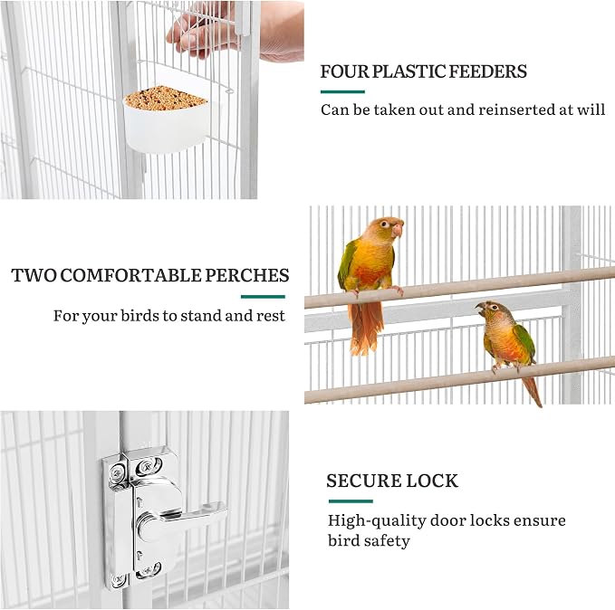 DWVO 53.9-Inch Metal Bird Cage: Large Parrot Cages with Seed Catcher & Cover - Rolling Stand with Brakes for Parakeets, Lovebirds, Cockatiels, Finches and Pigeons - Image 4